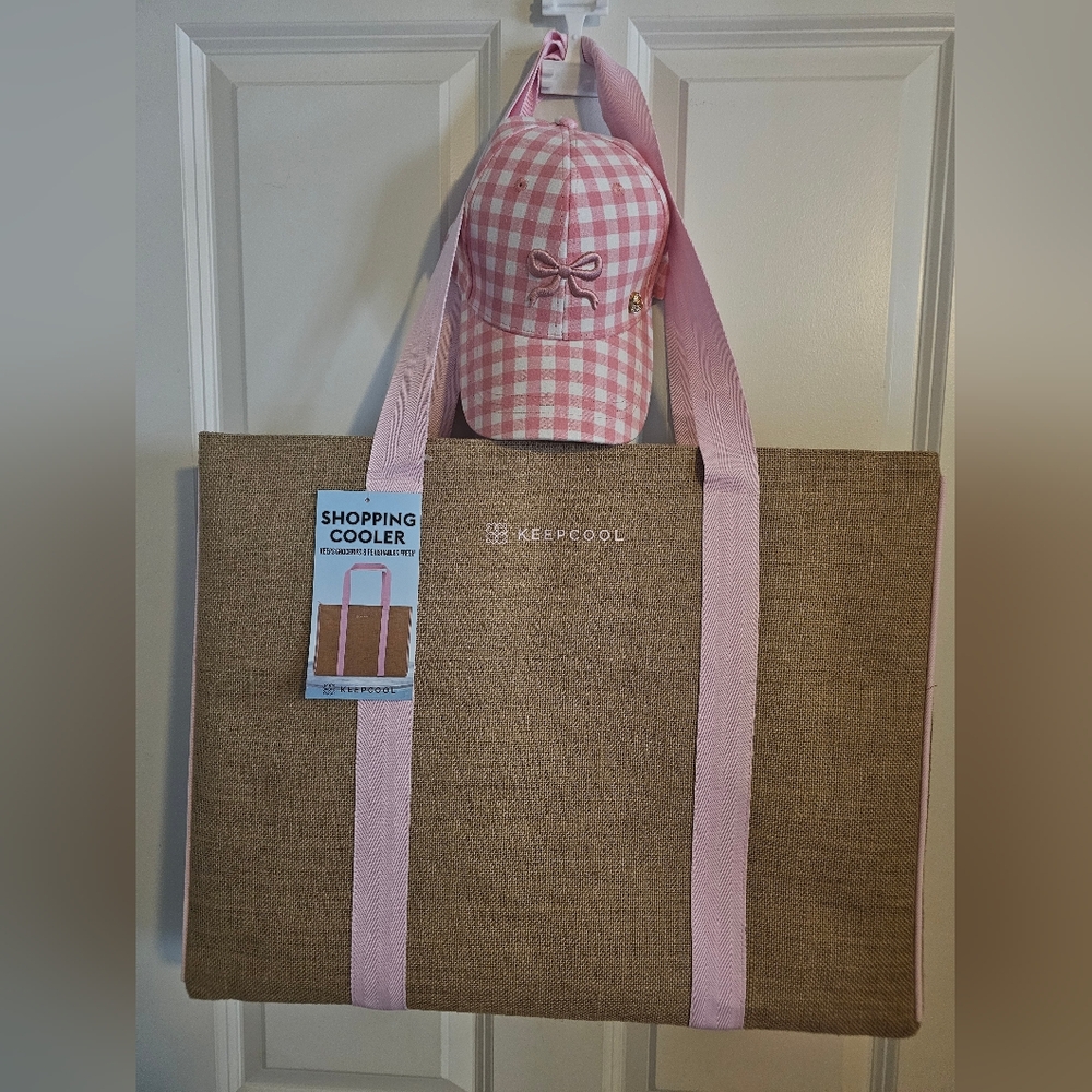 Tan and Pink Tote Bag w/ Cap